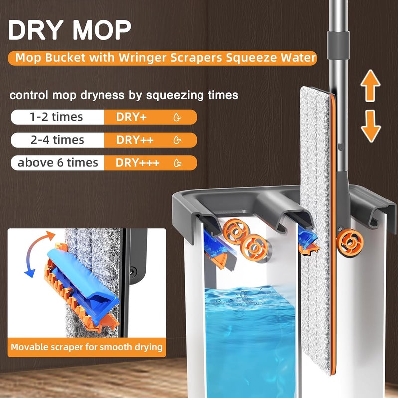 MOPALL Mop and Bucket with Wringer Set for Home, Hands-Free Flat Mop and Bucket Set for Floor Cleaning and Window Wall Cleaner, Wet and Dry Mop with 61" Long Handle and 3 Microfiber Pads - Image 3